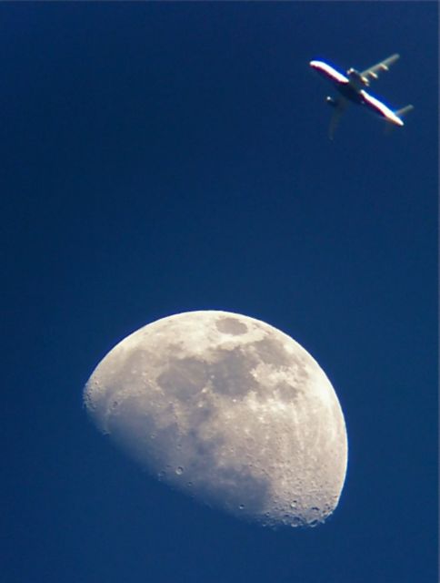Waxing Gibbous Moon & Airplane