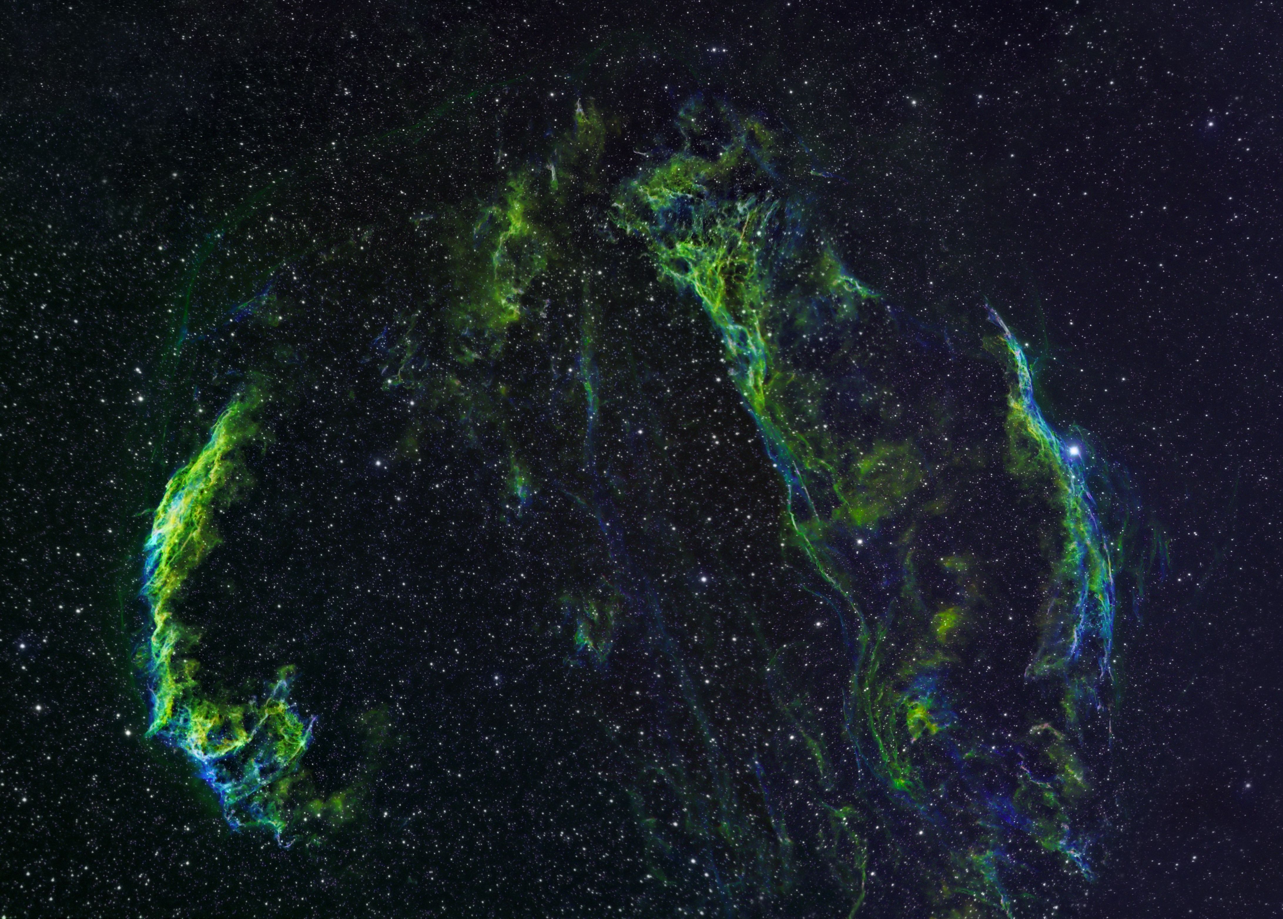 Veil Nebula Structure, A Supernova Remnant (3 Panel Mosaic)