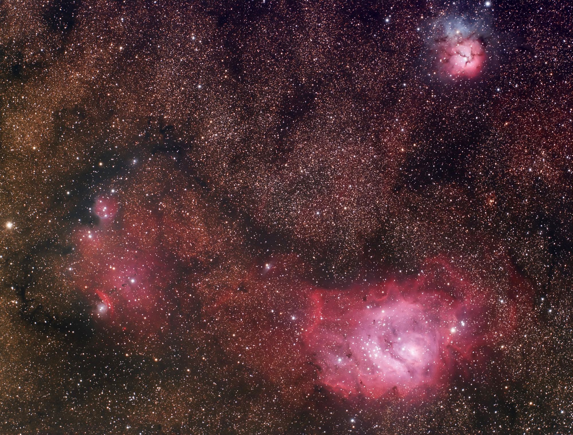 M8 (Lagoon), M20 (Trifid) and NGC 6559 - Sagittarius triplet