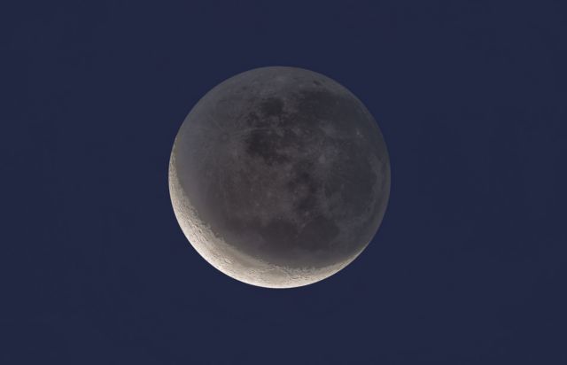 Twilight Waxing Crescent Moon w/ Earthshine