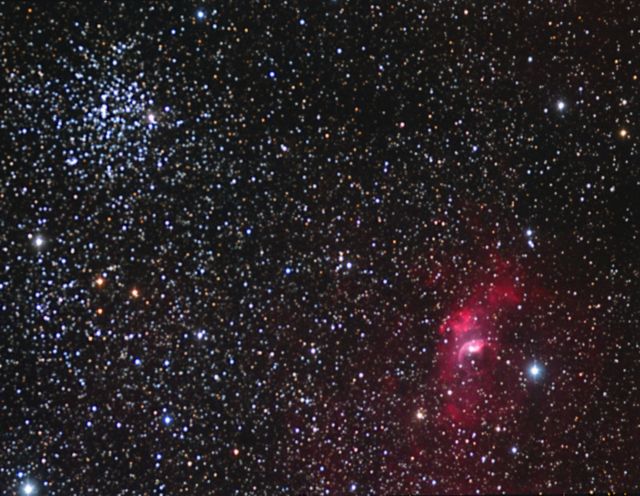 NGC 7635 The Bubble Nebula, and M52 Open Star Cluster
