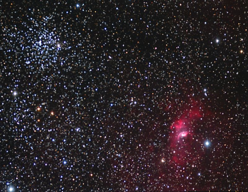 NGC 7635 The Bubble Nebula, and M52 Open Star Cluster