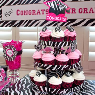 zebra treat stand holds 24 hot pink zebra print baking