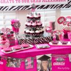 Pink & Zebra Graduation Dessert Table Ideas
