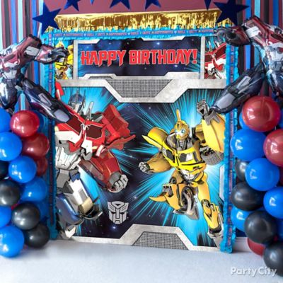 transformers birthday booth diy transformer idea decorations balloon theme prime decorating table partycity backdrop supplies scene towers parties bots rescue