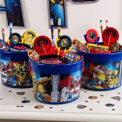 transformers bucket favors birthday favor transformer idea cake put partycity supplies crew together stickers boys parties load buckets guide cup