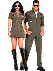 Women's Flight Dress and Men's Flight Suit Top Gun Couples Costumes