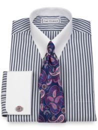 Luxury 140's Cotton Bengal Stripe Tab Collar French Cuff Dress Shirt