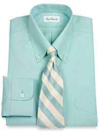 Non-Iron 2-ply 100% Cotton Pinpoint Button Down Collar Trim Fit Dress Shirt