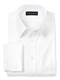 Non-Iron 100% Cotton Pinpoint Straight Collar French Cuff Trim Fit Dress Shirt