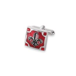 Fleur-De-Lis Rhodium Plated Square Cufflinks