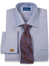 Trim Fit European Style Houndstooth French Cuff Dress Shirt