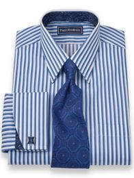 2-ply Cotton Shadow Stripes Straight Collar French Cuff Dress Shirt 