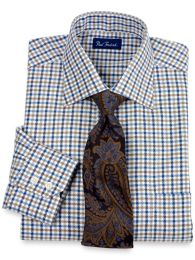 Italian Cotton Textured Grid Spread Collar Dress Shirt