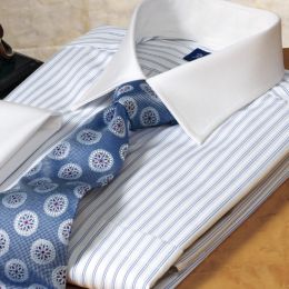 Trim Fit Twin Stripe White French Cuff Dress Shirt