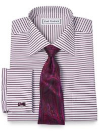 NonIron 2Ply 100 Cotton Horizontal Stripe Spread Collar Dress Shirt