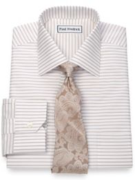 NonIron 2Ply 100 Cotton Pinpoint Horizontal Stripe Spread Collar