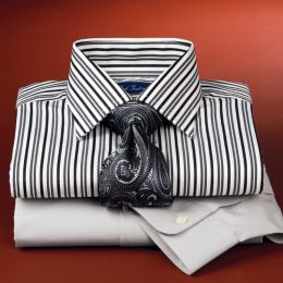 Bold Satin Stripe Button Cuff Dress Shirt
