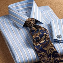 Non-Iron Cotton Broadcloth Alternating Stripe French Cuff Dress Shirt