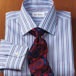 Trim Fit Non-Iron Cotton Broadcloth Stripe Button Cuff Dress Shirt