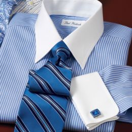 Non-Iron Cotton Broadcloth Tonal Stripe White French Cuff Dress Shirt