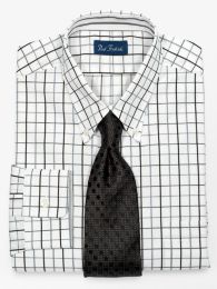  Striped Contrast Trim Grid Dress Shirt 