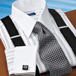 Textured Twin Stripe White French Cuff Dress Shirt