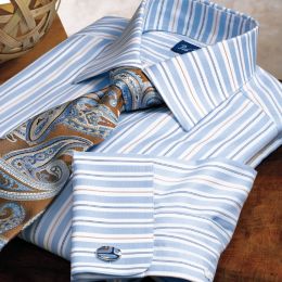 Trim Fit Continuous Pattern Collar & French Cuff Stripe Dress Shirt
