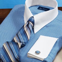 Herringbone White French Cuff Dress Shirt