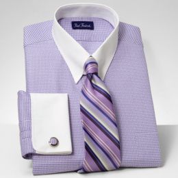 Herringbone White French Cuff Dress Shirt