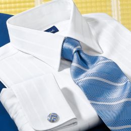 Trim Fit Tone-on-Tone Satin Stripe French Cuff Dress Shirt