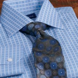Trim Fit Satin Grid Dress Shirt