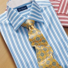 Trim Fit Satin Tonal Stripe Continuous Pattern Collar and Cuff Dress Shirt