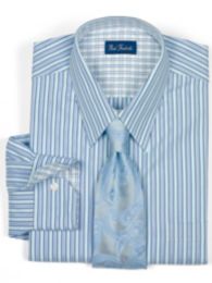  Satin Stripe with Contrast Fabric Interior Neckband & Cuff Dress Shirt 