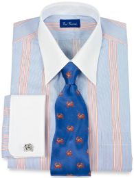 Fine Line Stripe White Collar & French Cuff Dress Shirt