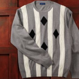 Cable Stripe Silk/Cashmere Crew