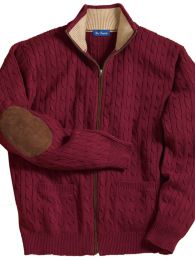 100% Cotton Cable Full Zip Mock Collar Sweater
