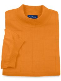 Spun Silk Grid Pattern Fine Gauge Short Sleeve Mock Neck Sweater