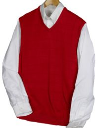 Spun Silk Grid Pattern Fine Gauge Short Sleeve V-Neck Sweater Vest