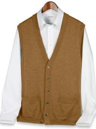 Merino Wool Blend Button Front Cardigan Sweater Vest