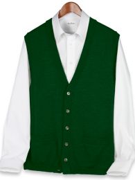 Merino Wool Blend Button Front Cardigan Sweater Vest