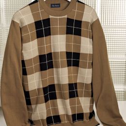 Plaid Long Sleeve Cotton Crew