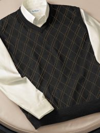 Cotton Windowpane V-neck Pullover Sweater Vest
