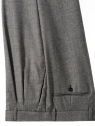 Glen Plaid Wool Flannel Pleated Dress Trousers