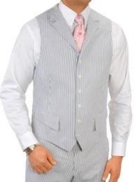 100% Cotton Seersucker Six-Button Suit Separate Vest