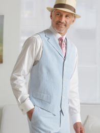 100% Cotton Seersucker Six-Button Suit Separate Vest