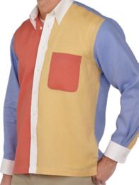 100% Linen Panel Hidden Button Down Collar Sport Shirt from Paul 