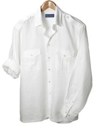 100% Linen Straight Collar Sport Shirt with Epaulets