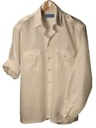 100% Linen Straight Collar Sport Shirt with Epaulets