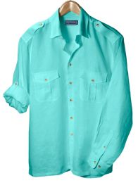 100% Linen Straight Collar Sport Shirt with Epaulets